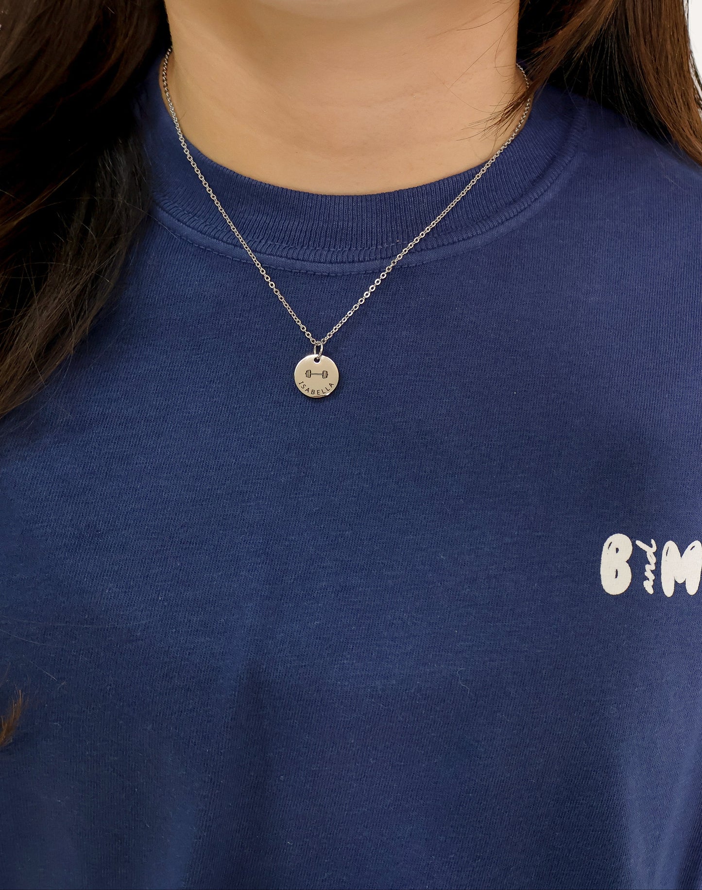 Stainless Steel Barbell Personalized Necklace SILVER