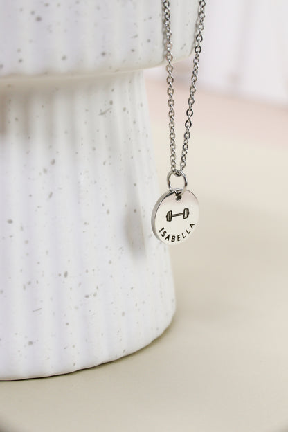 Stainless Steel Barbell Personalized Necklace SILVER