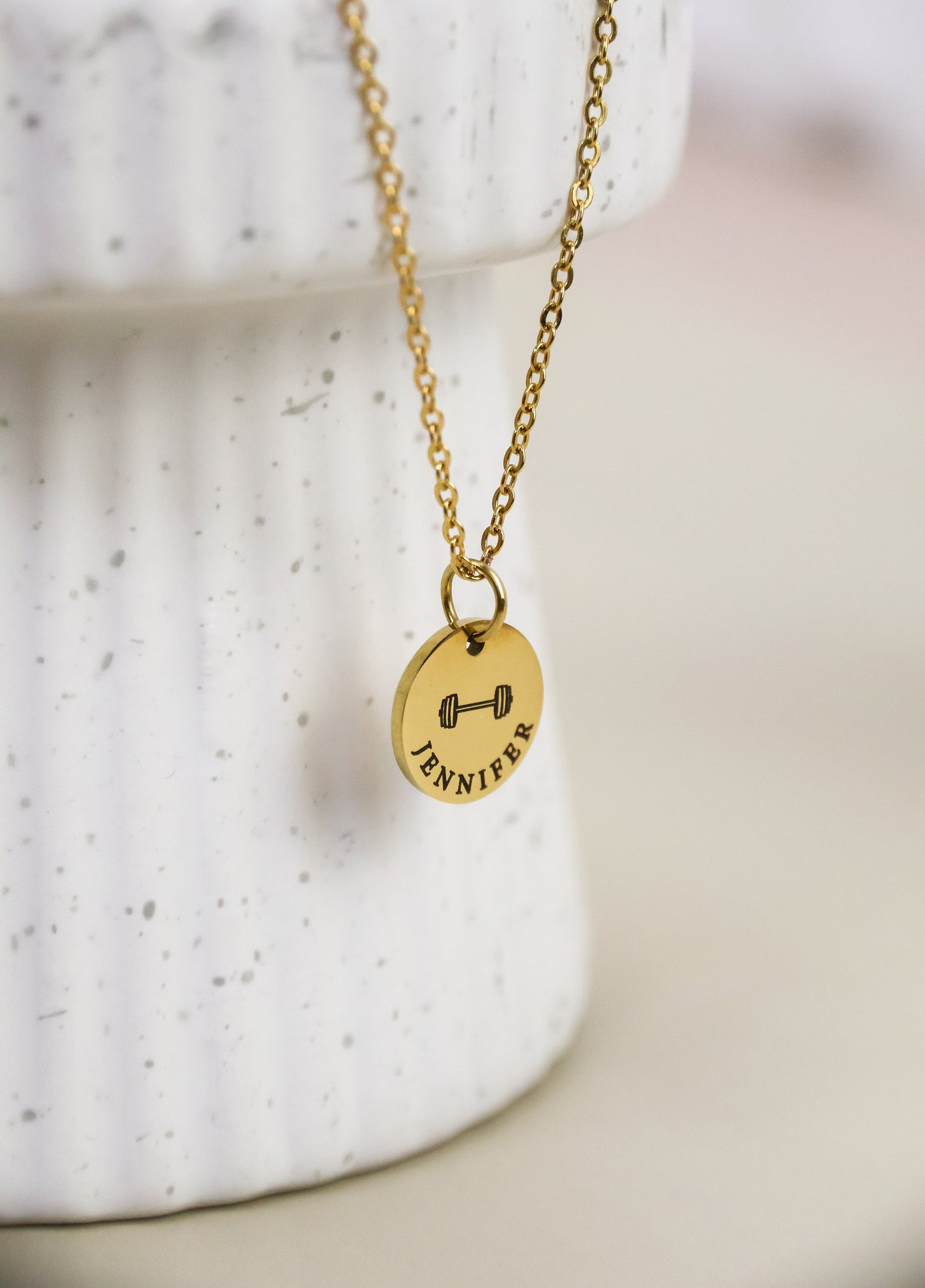 Stainless Steel Barbell Personalized Necklace GOLD
