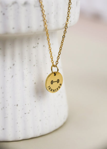Stainless Steel Barbell Personalized Necklace GOLD