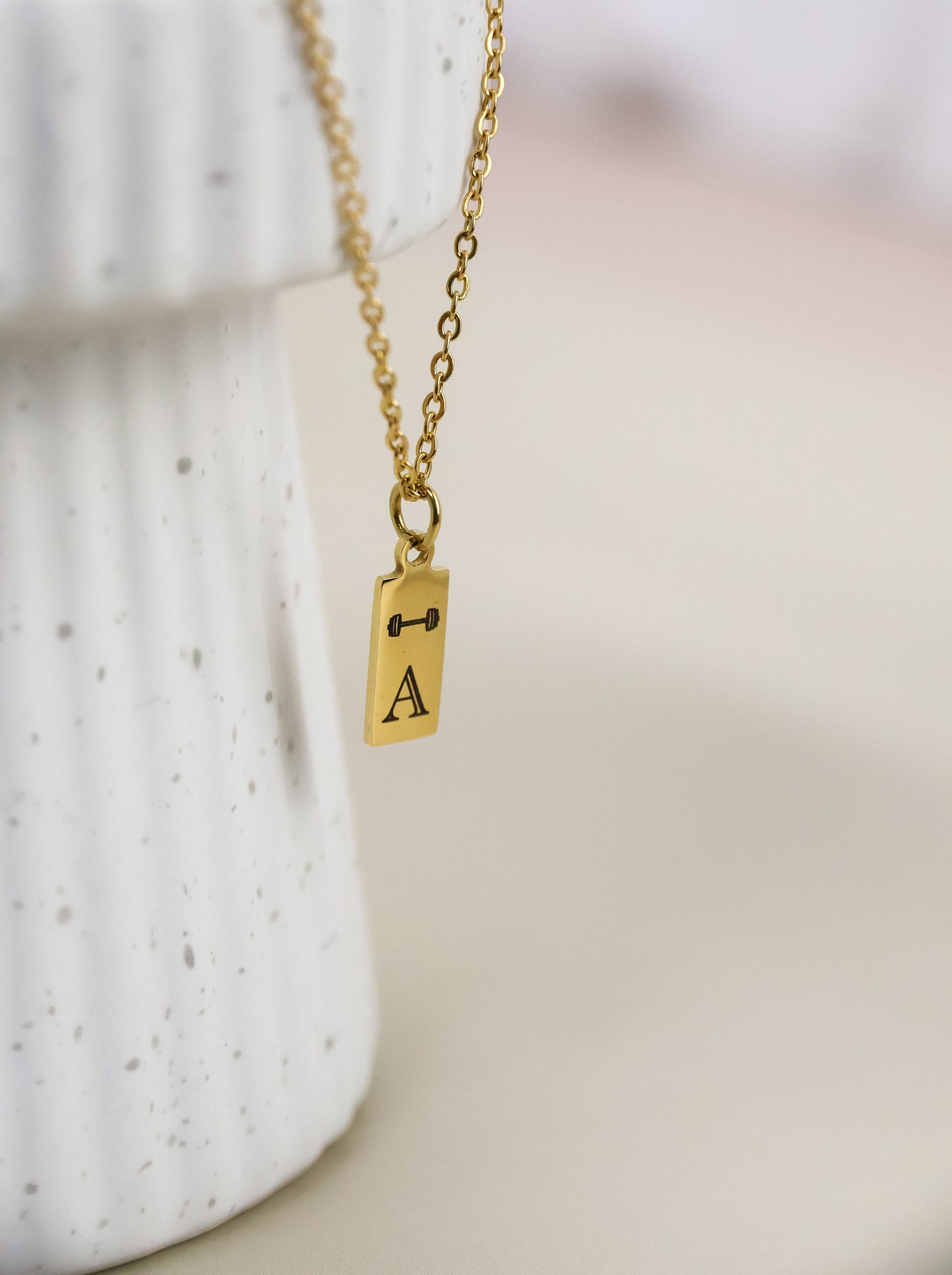 Stainless Steel Barbell Personalized Tag Necklace GOLD