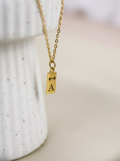 Stainless Steel Barbell Personalized Tag Necklace GOLD