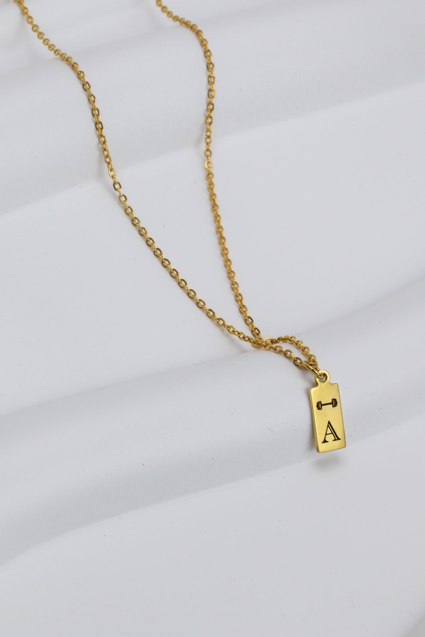 Stainless Steel Barbell Personalized Tag Necklace GOLD