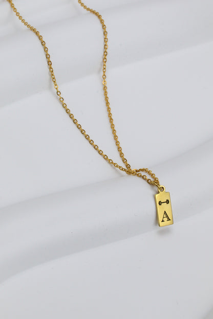 Stainless Steel Barbell Personalized Tag Necklace GOLD