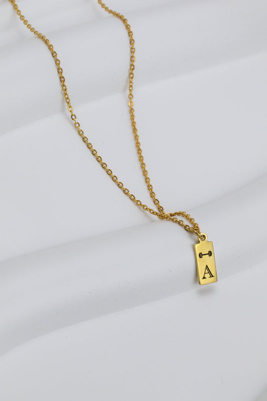 Stainless Steel Barbell Personalized Tag Necklace GOLD
