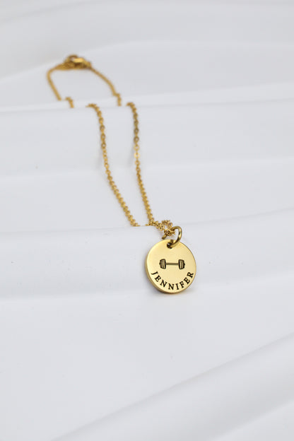 Stainless Steel Barbell Personalized Necklace GOLD