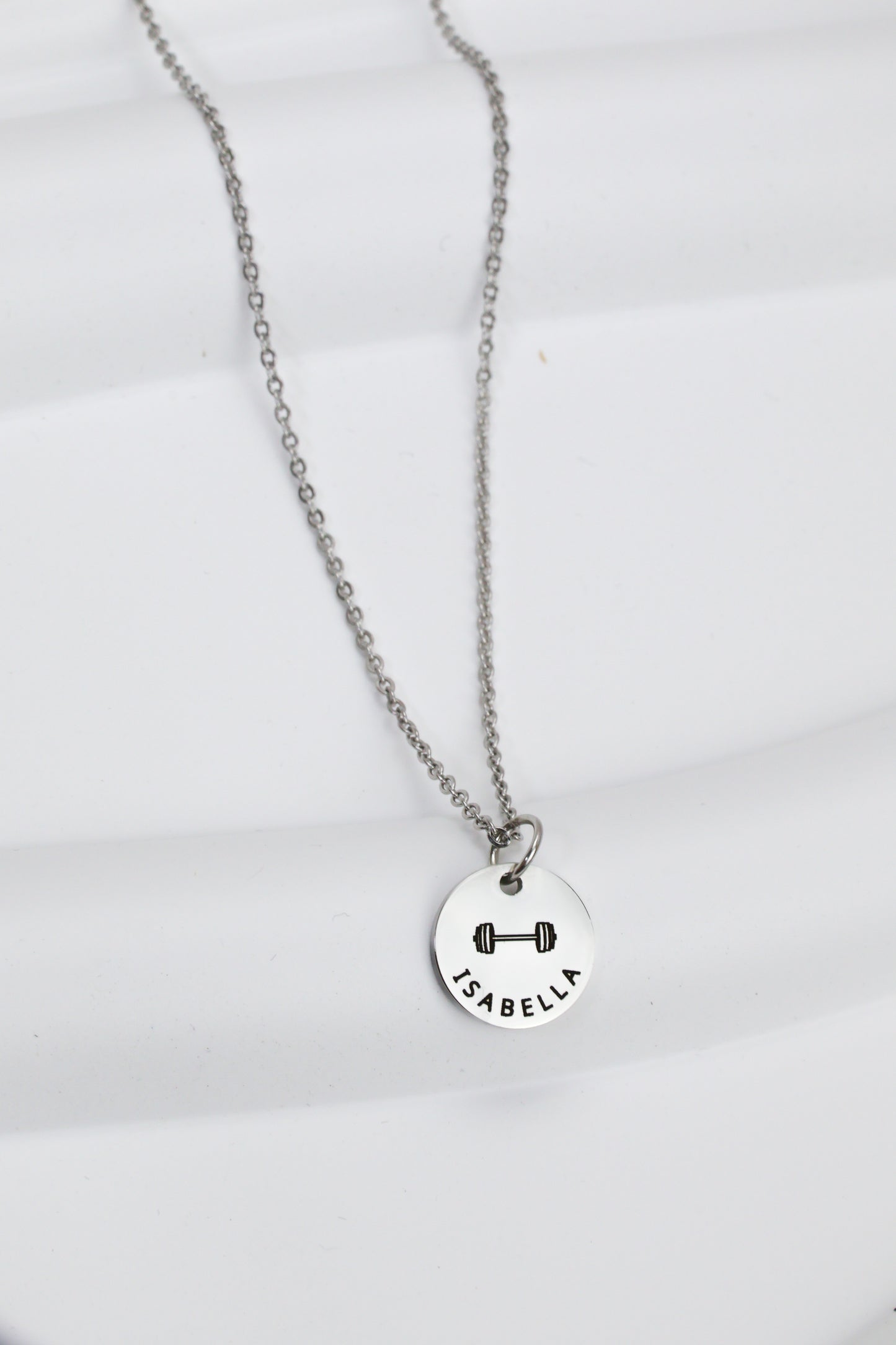 Stainless Steel Barbell Personalized Necklace SILVER