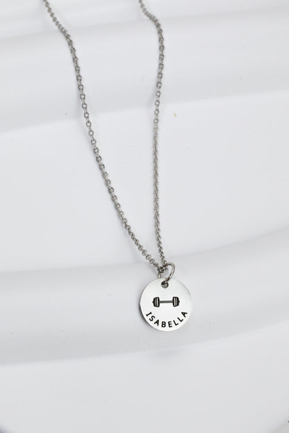 Stainless Steel Barbell Personalized Necklace SILVER