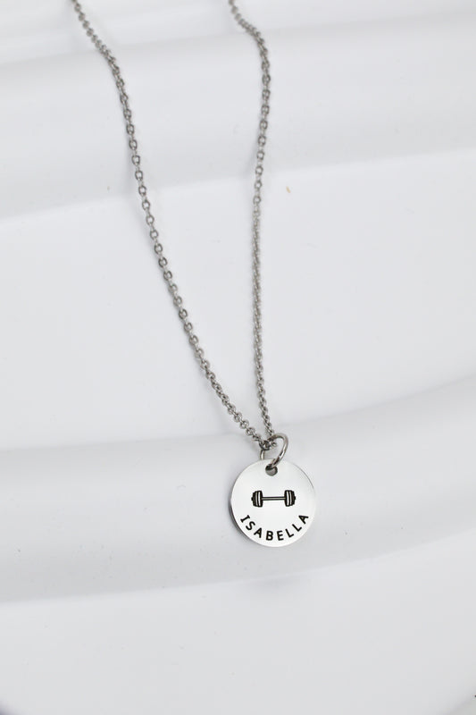 Stainless Steel Barbell Personalized Necklace SILVER